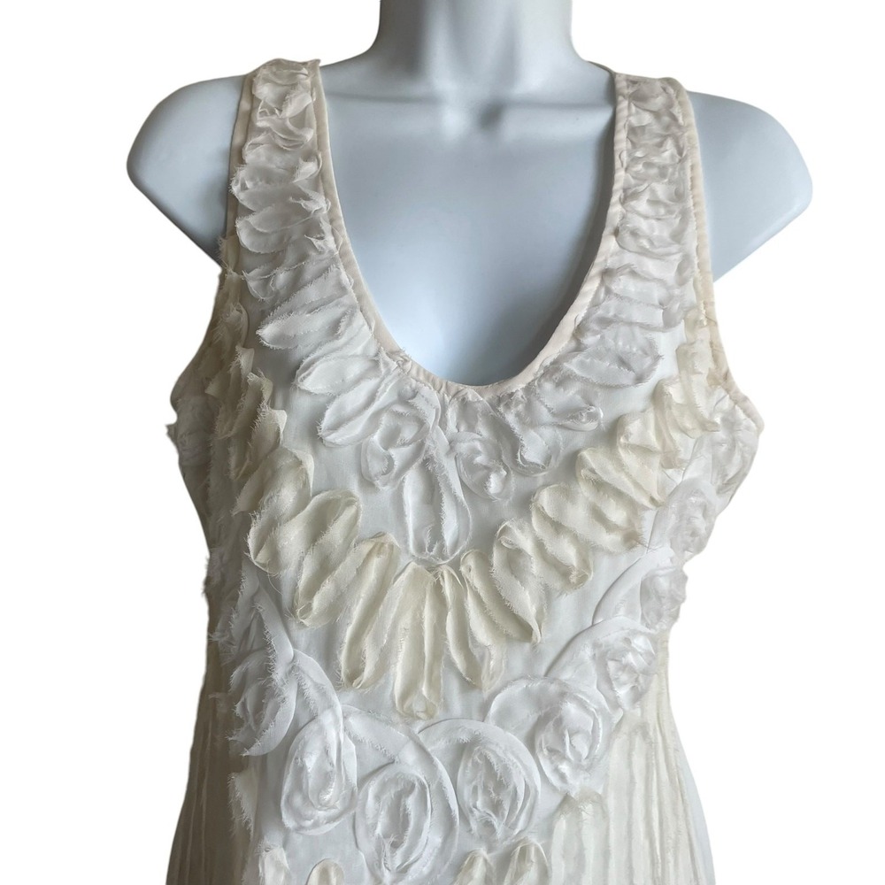 Lulumari Womens Fairy Top S Ivory Ruffle Rosette Textured Romantic Boho Cottage